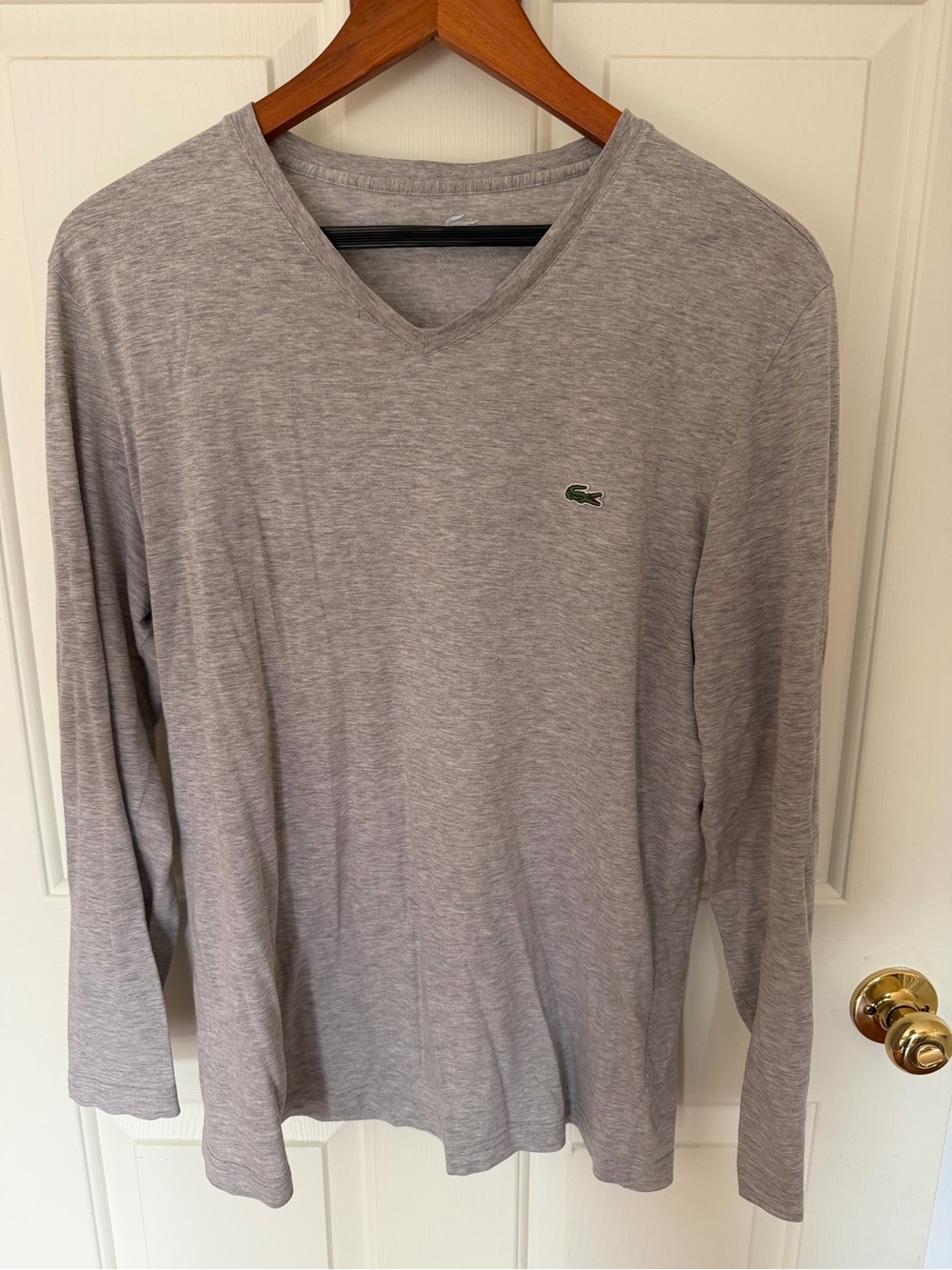 Lacoste Mens V-Neck Long Sleeves Medium Size 4 Gray Tagless Cotton Jersey
